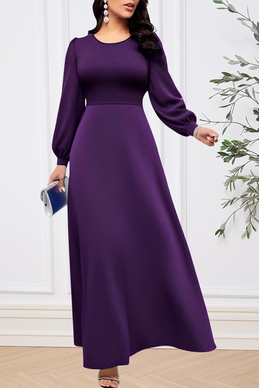 Maxi Dresses for Women Church Puff Long Sleeve High Waist Loose Long Dresses with Pockets