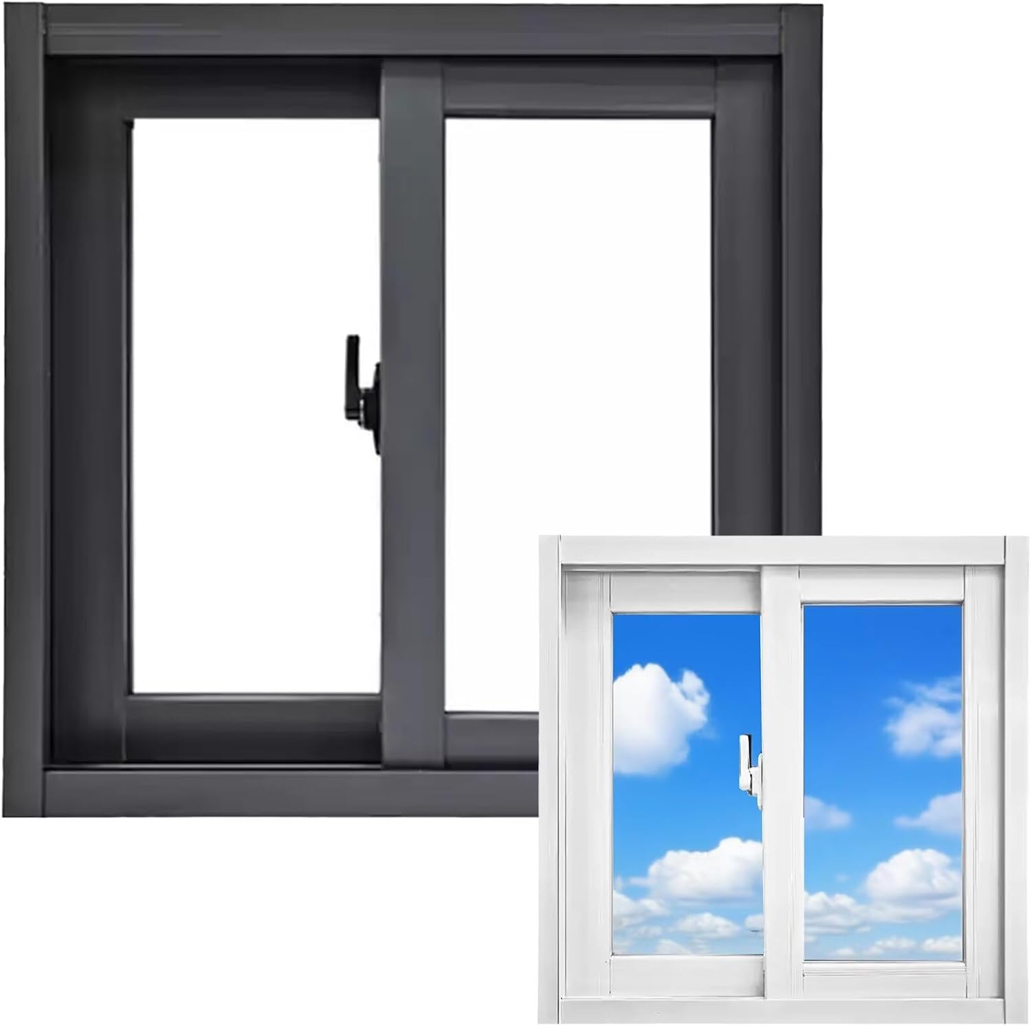 Horizontal Sliding Storm Window with Screen, Small Aluminum Locked Replacement Window ，27x23in / 69x58cm Black，for Basement Chicken Coop Bathroom Garages Sheds Barn Lofts