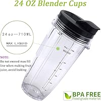 Vista 5 de Cuchilla macho de repuesto de 7 aletas y vaso de licuadora de 24 onzas con tapa compatible con Nutri Ninja Blender