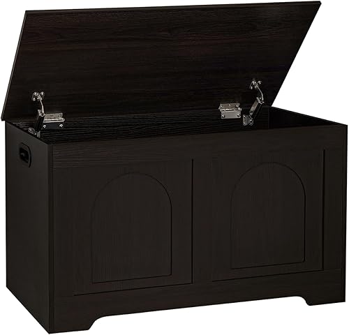 DINZI LVJ - Cofre de almacenamiento, caja de juguetes de madera de 80 cm con 2 bisagras de seguridad, banco de almacenamiento para entrada con tapa