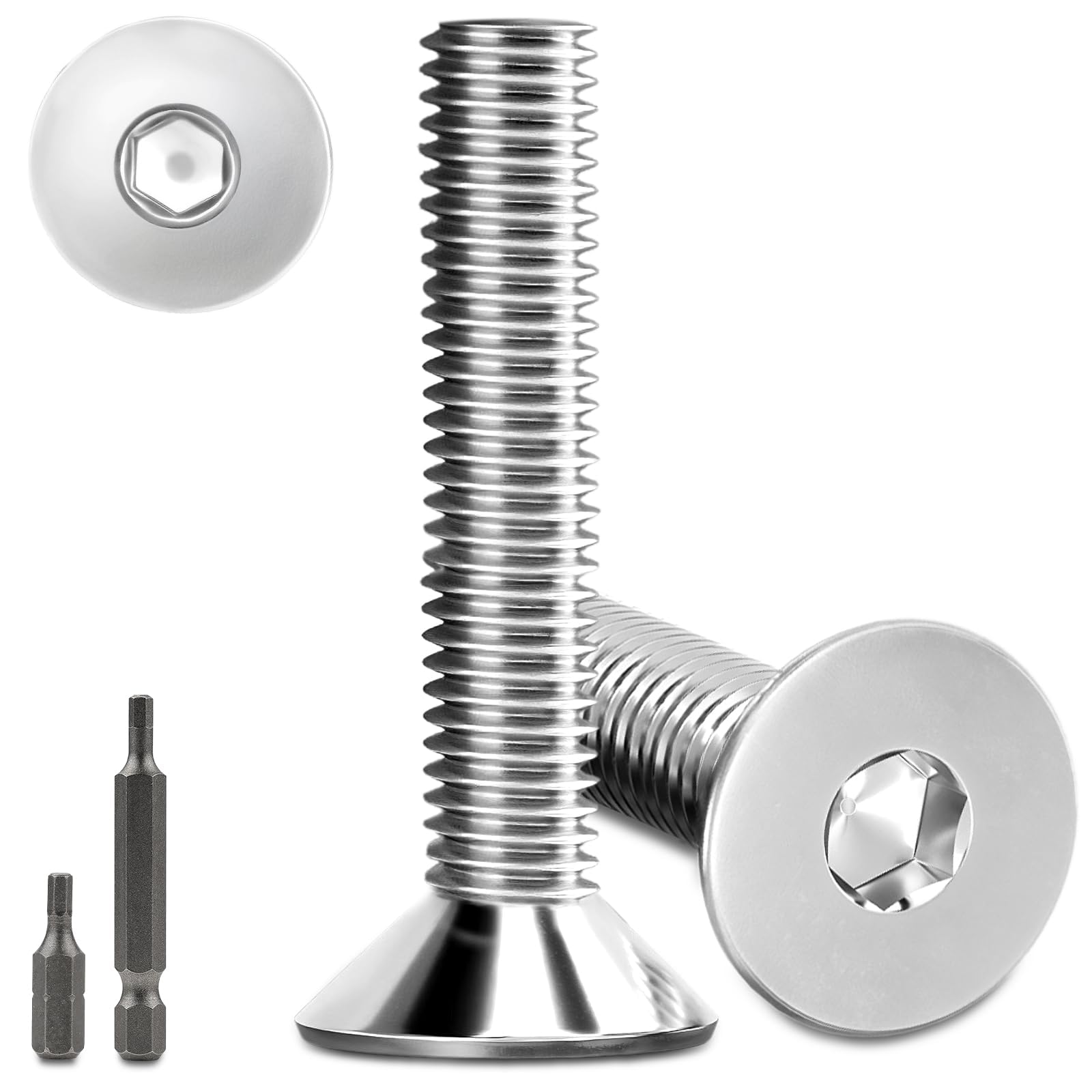 30 viti a testa svasata M5 x 60 mm, in acciaio inox M5, DIN 7991/ISO 10642, a testa svasata con 6 viti a testa svasata (argento)