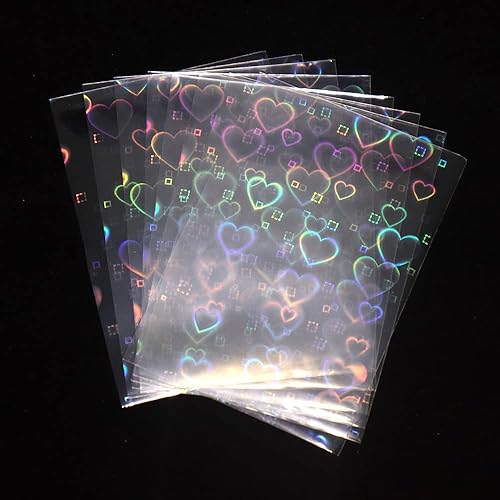 100 unidslote de fundas para tarjetas intermitentes con láser en forma de corazón, película mágica Kpop, protector de tarjeta holográfica (2.205 x
