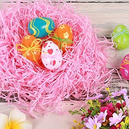 100 Grams Easter Pink Shredded Tissue Paper, Easter Basket Grass Raffia Gift Filler for DIY Easter Gift Wrapping, Basket Filling, Egg Decorations Party Supplies Box Stuffing (Pink)