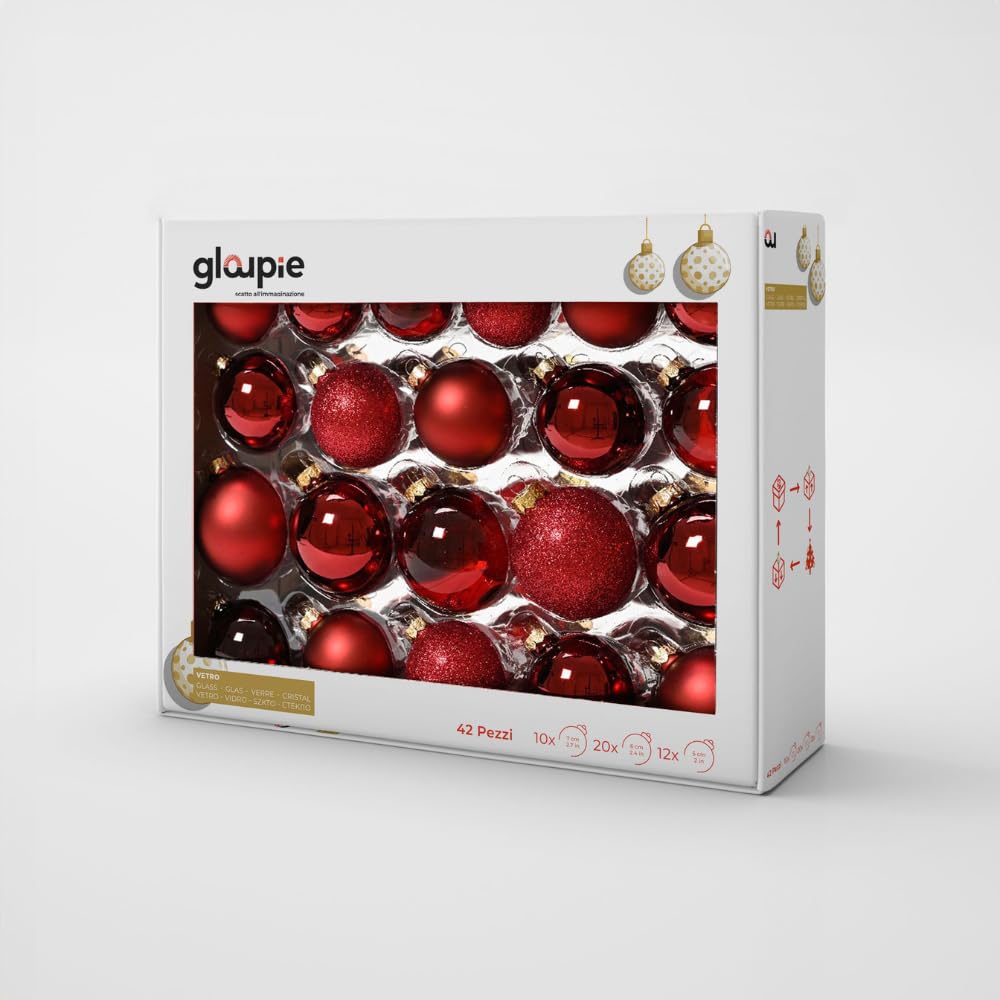 Boules de Noël en verre bordeaux | Coffret cadeau chic de 42 pièces