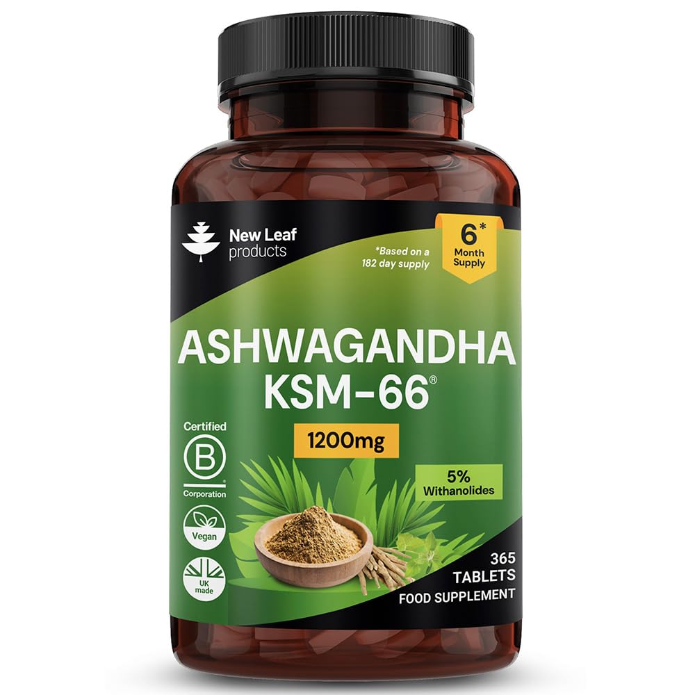 Ashwagandha KSM 66-365 (6 Months Supply) 1200mg Vegan Tablets Pure High Strength Root Extract - Ashwagandha KSM Tablets Supplement (not Capsules or Gummies) Non-GMO & UK Made (6 Months Supply)