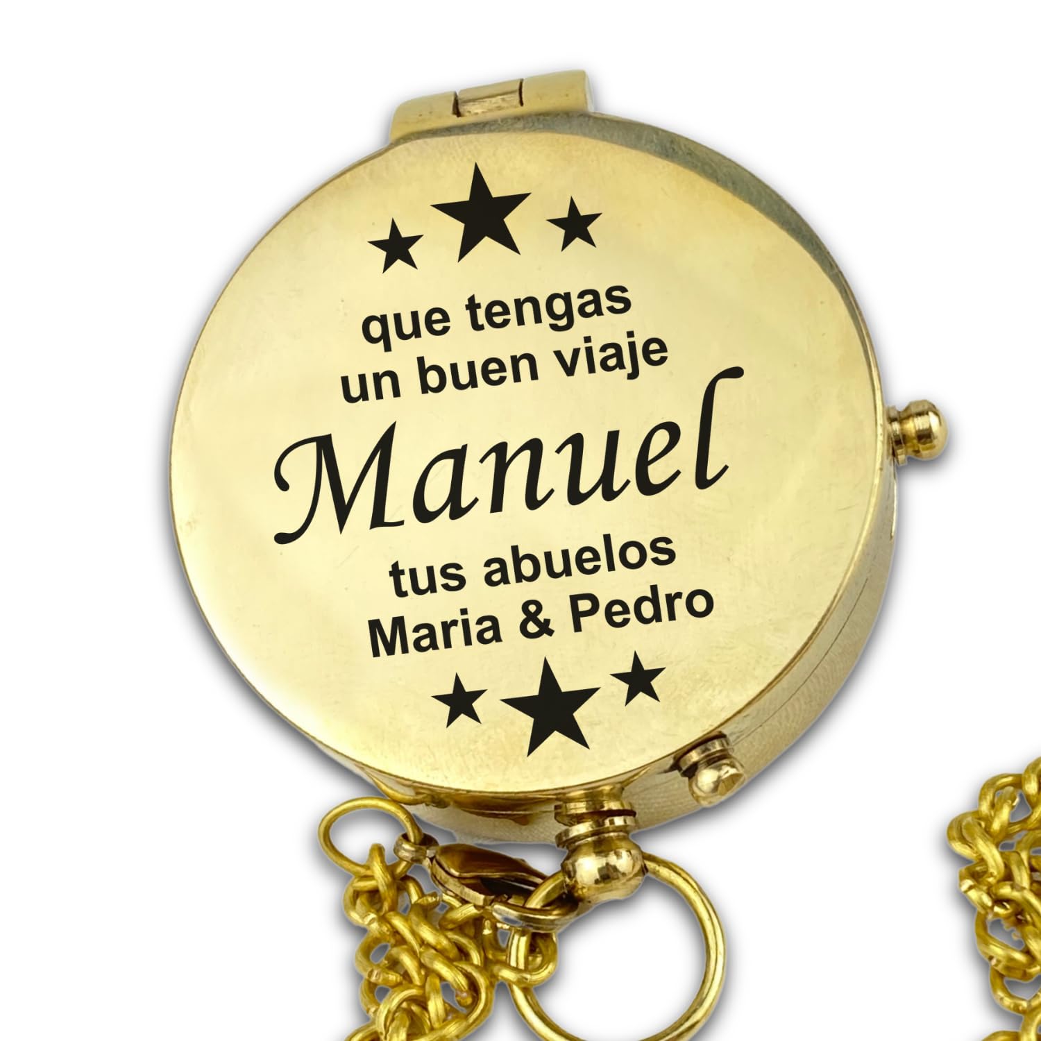Brújula personalizada de latón pulido con grabado personalizable con tu nombre y texto en diferentes diseños, gran idea de regalo de piel en caja de madera