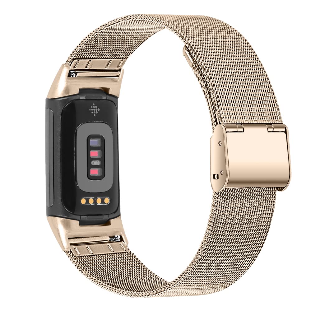 INF Metal Bracelet for Fitbit Charge 5 Adjustable Stainless Steel Replacement Bracelet Gold, 20 cm