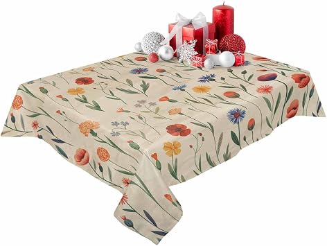 Waterproof Tablecloth - Country Floral Oil Proof Spill Proof Table Covers, Rural Farmhouse Watercolor Flowers Herbs 54 x 108 Inch - Rectangle Table Clothes for Dining Room, Party, Wedding