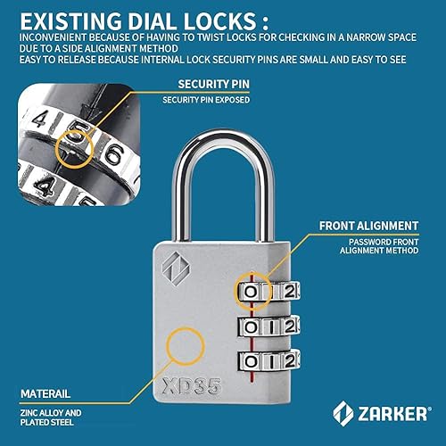 Miniatura 3 de XD35 Candado de combinación de 3 dígitos para gimnasio, deportes, escuela y empleados, al aire libre, caja de herramientas, estuche, cerca y