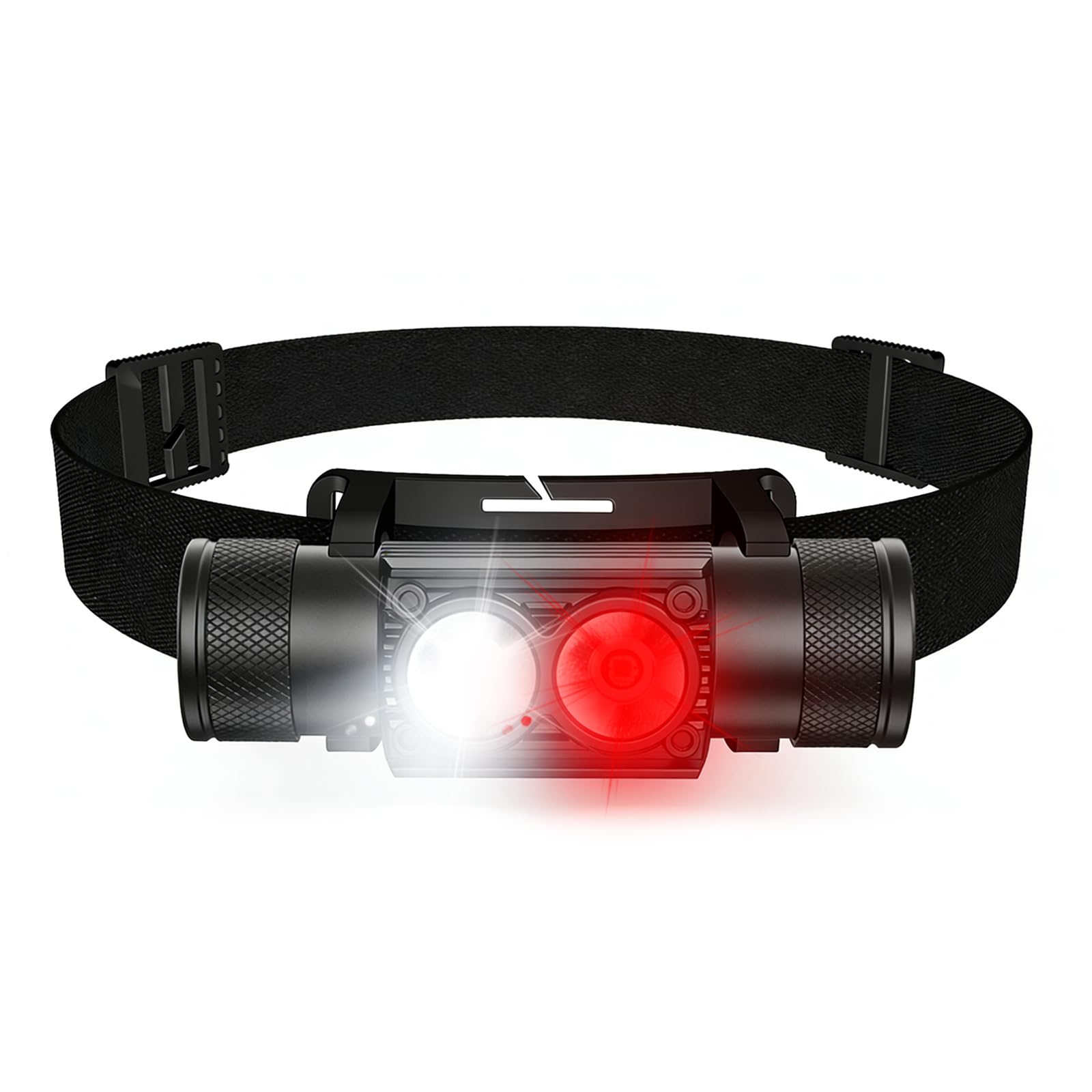 Stirnlampe, wiederaufladbar, harter Hut, 1800 lm (rot/weißes Licht) | Stirn-LED-Taschenlampe, leicht, strapazierfähig, IPX4 wasserdicht, für Camping, Laufen, Arbeit, Wandern, Angeln