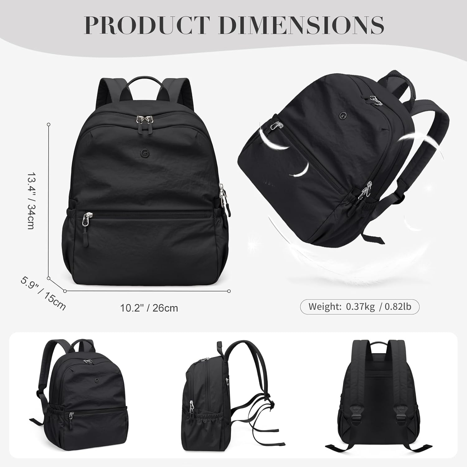GOLF SUPAGS 13L Mini Backpack Lightweight Nylon Daypack for Women, Small City Pack, Versatile Ladies Backpack for Shopping & Travel, Black - Image 3