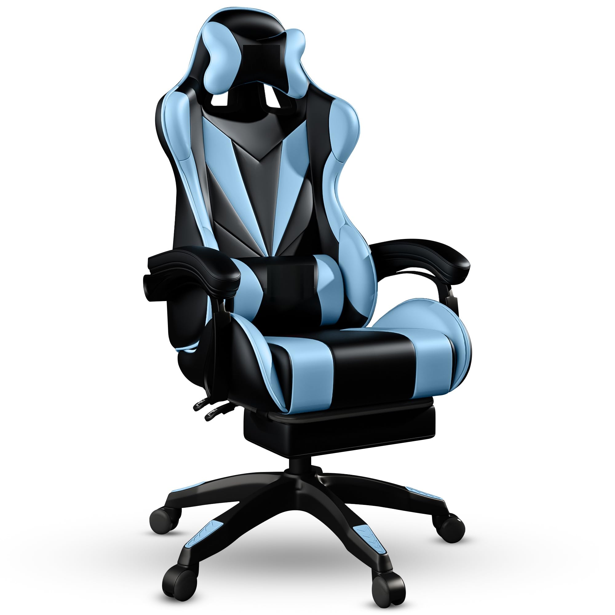 Bayt Silla de Escritorio & Silla Gaming Ergonómica - Gaming Chair para Oficina, Sillón Gamer Reclinable, Diseño Deportivo en Cuero Sintético, Azul y Negro