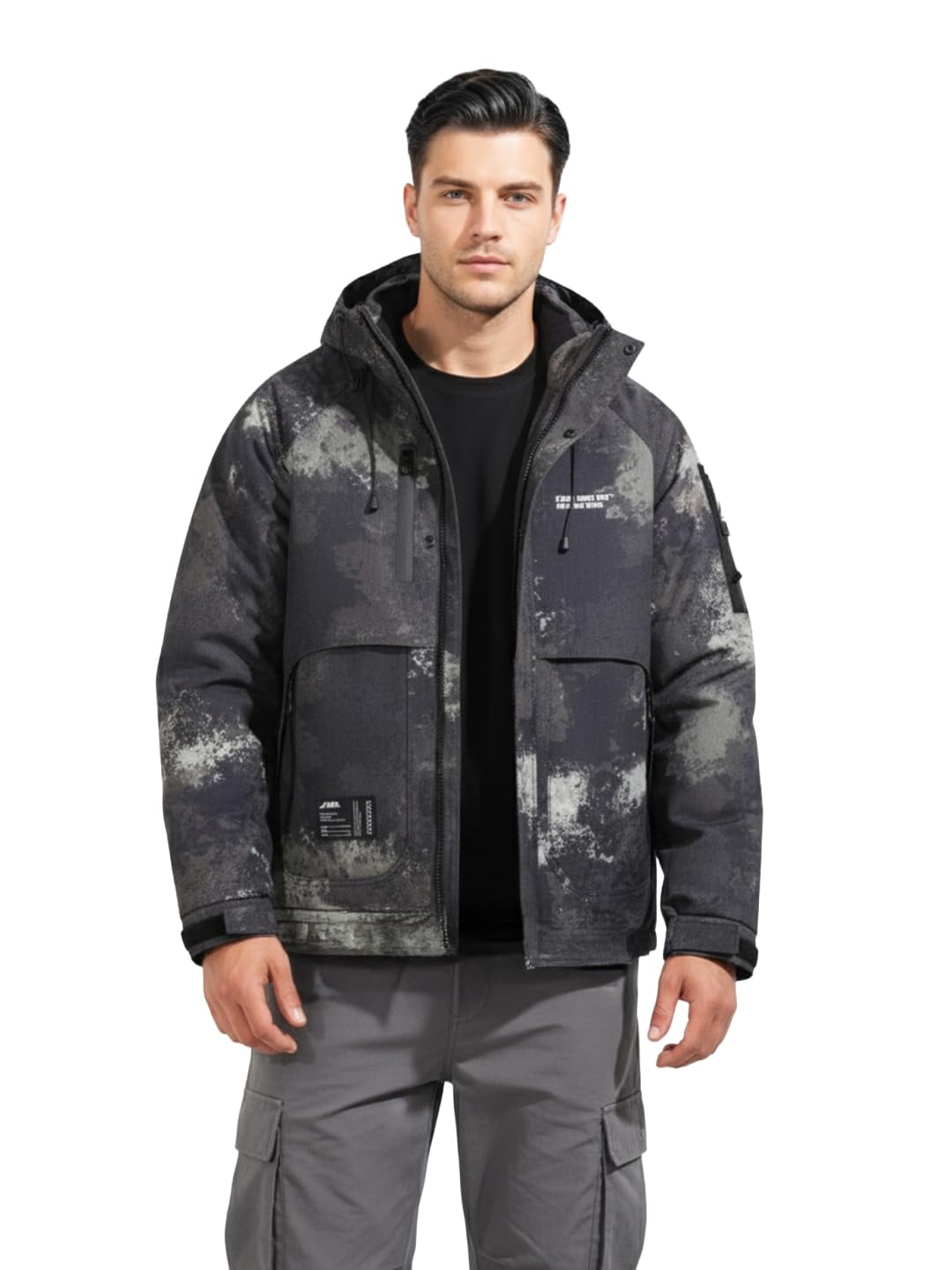 the indian garage co Men Regular Fit Long Sleeves Hooded Printed Jacket-picture-19