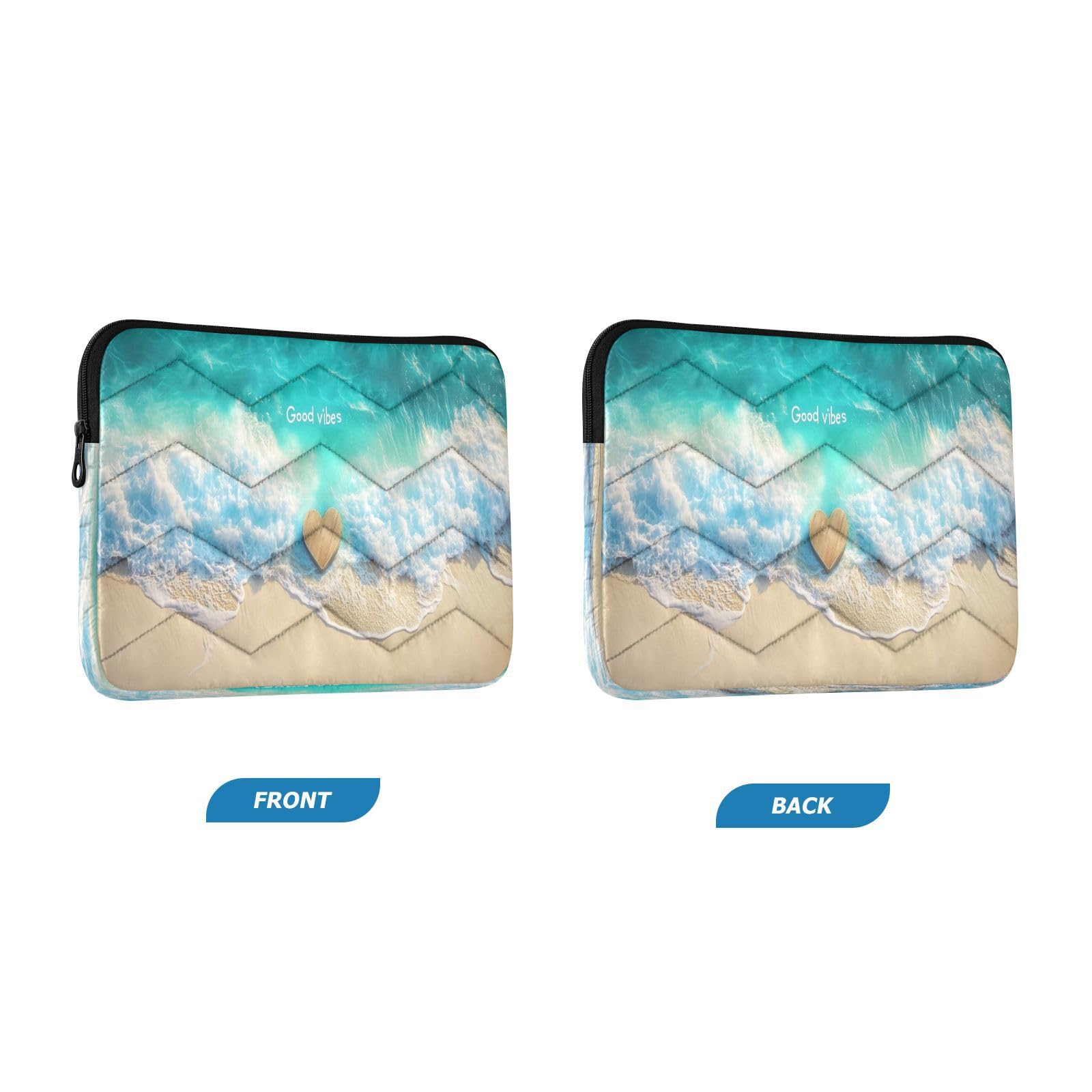 Wooden Heart Ocean Wave Laptop Sleeve for 13-13.3 IN Water Resistant Portable Laptop Sleeve Bag Protective Case for Airport Carry on Travel