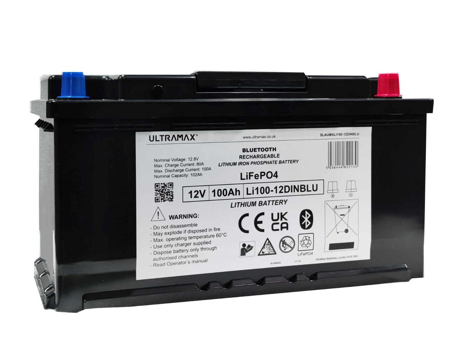 Ultramax LI100-12DINBLU – DIN BASE 12V 100Ah akumulator LiFePO4 z monitorem energii Bluetooth