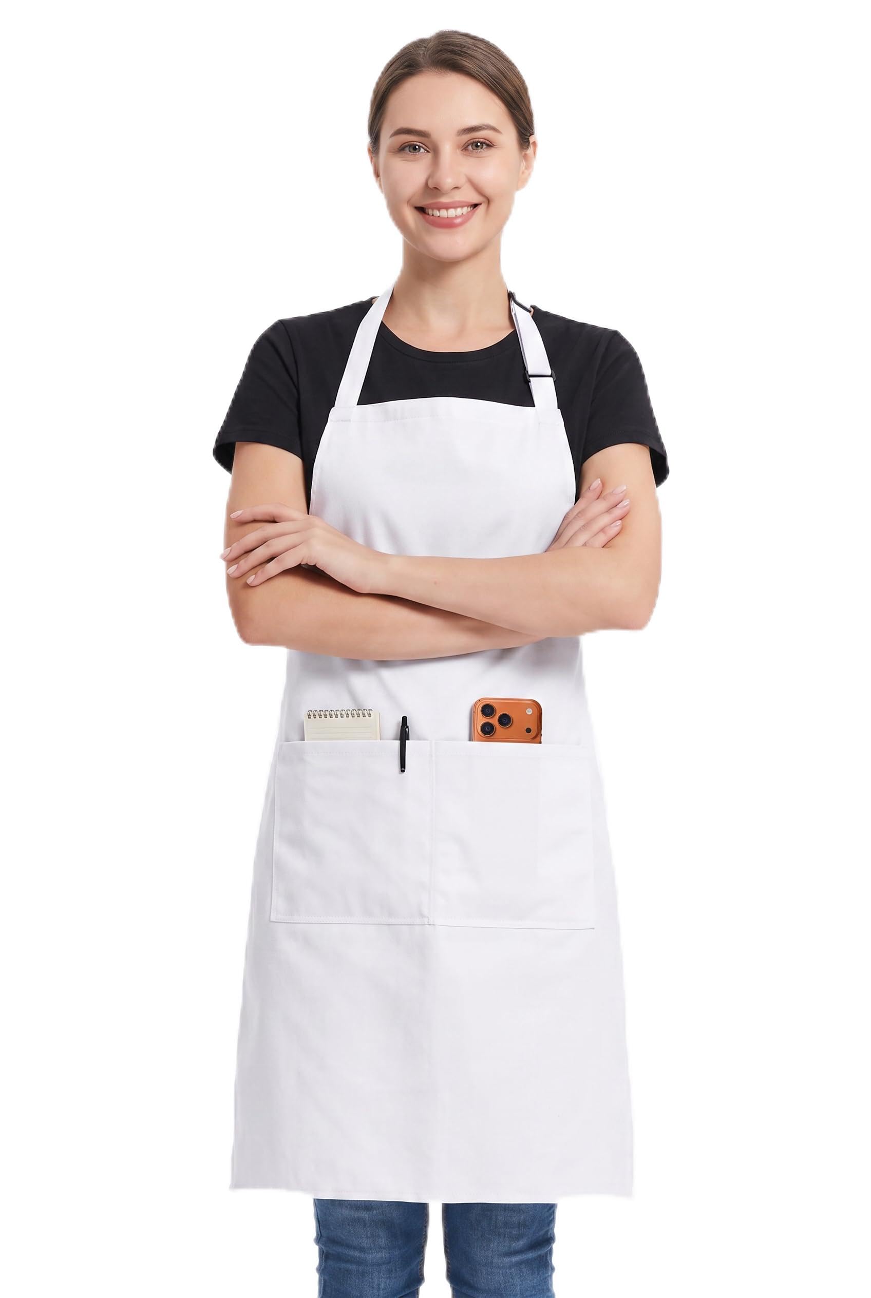 BOHARERS Kitchen Cooking Apron Unisex Adjustable chef apron with 2 pockets,1 Pack White