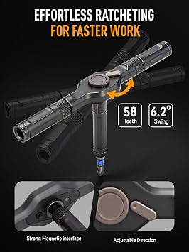 DISEN 68PC Ratcheting Screwdriver Set T-Handle 42 Bits S2 Steel | 58-Tooth ratchet | Magnetic pickup & pad | T-handle grip |For laptop, PC, game console, furniture, bike| Storage case
