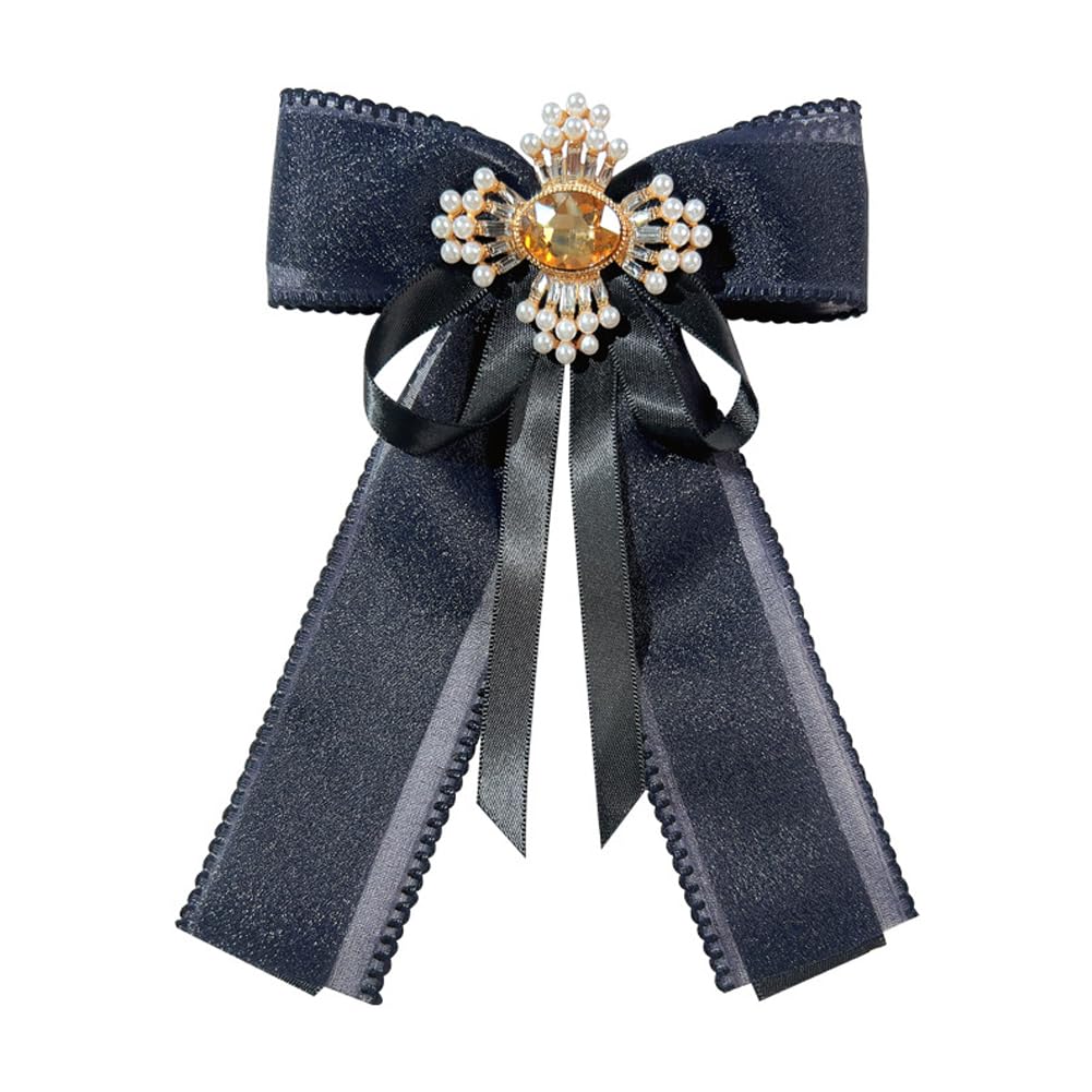 Retro Chic Ribbon Bow Tie Brooch Pins for Women Girls Uniform Pre-Tied Bowknot Corsage Party Ceremony Accessories