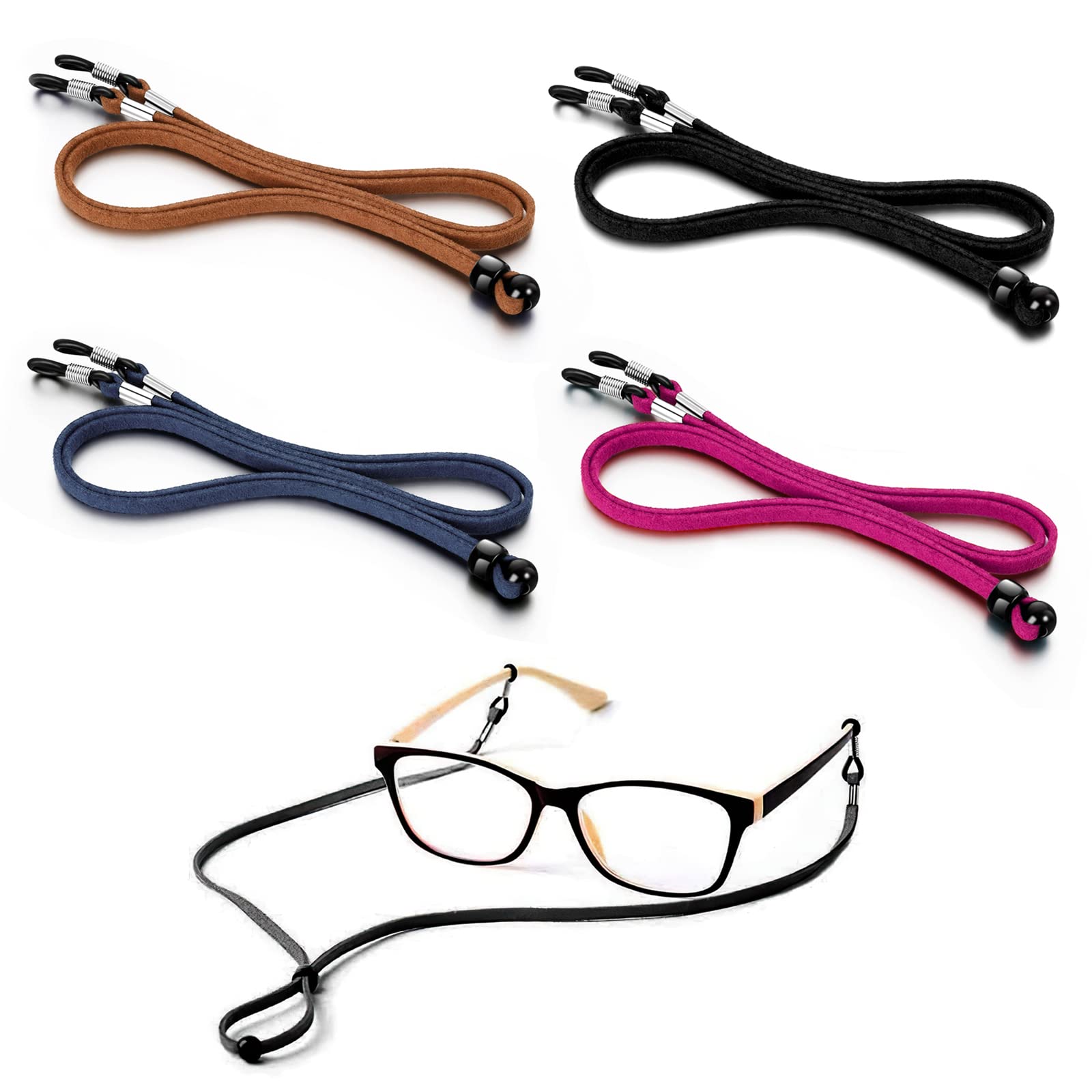 KongJiesEyeglass Straps Chain, 4pcs Eyeglass Straps Cord, Glasses Cord Lanyard Non-Slip Spectacles Cord Retainer Lanyard, Black, 69cm/27.2inches