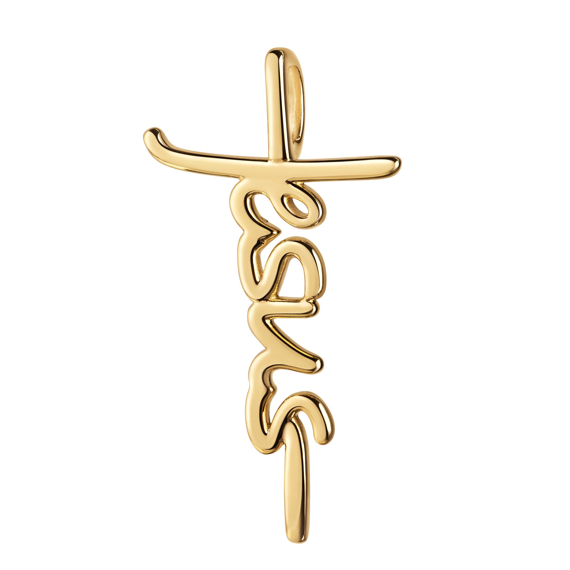 Goldenes Kreuz Anhänger 333 Gold in Schrift aus Gold - JESUS - Goldkreuz mit Halskette oder ohne Kette wählbar + Schmuck-Etui + Echtheitszertifikat