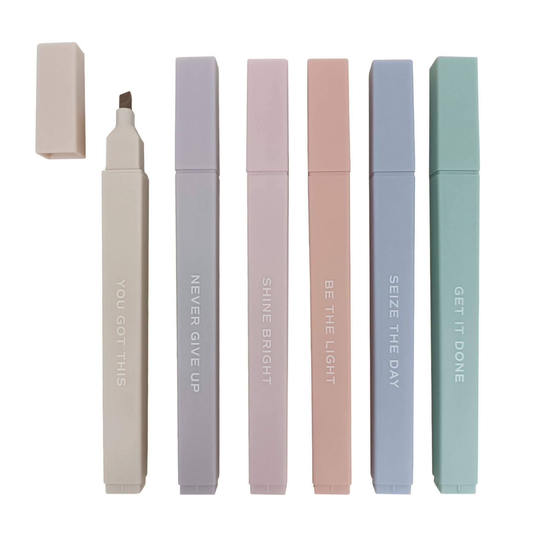 Sweet Water Decor Motivational Highlighter Set, 6 Pack of No Bleed Highlighters, Assorted Neutral Muted Colors for Work, Teachers, Nurses, & Note