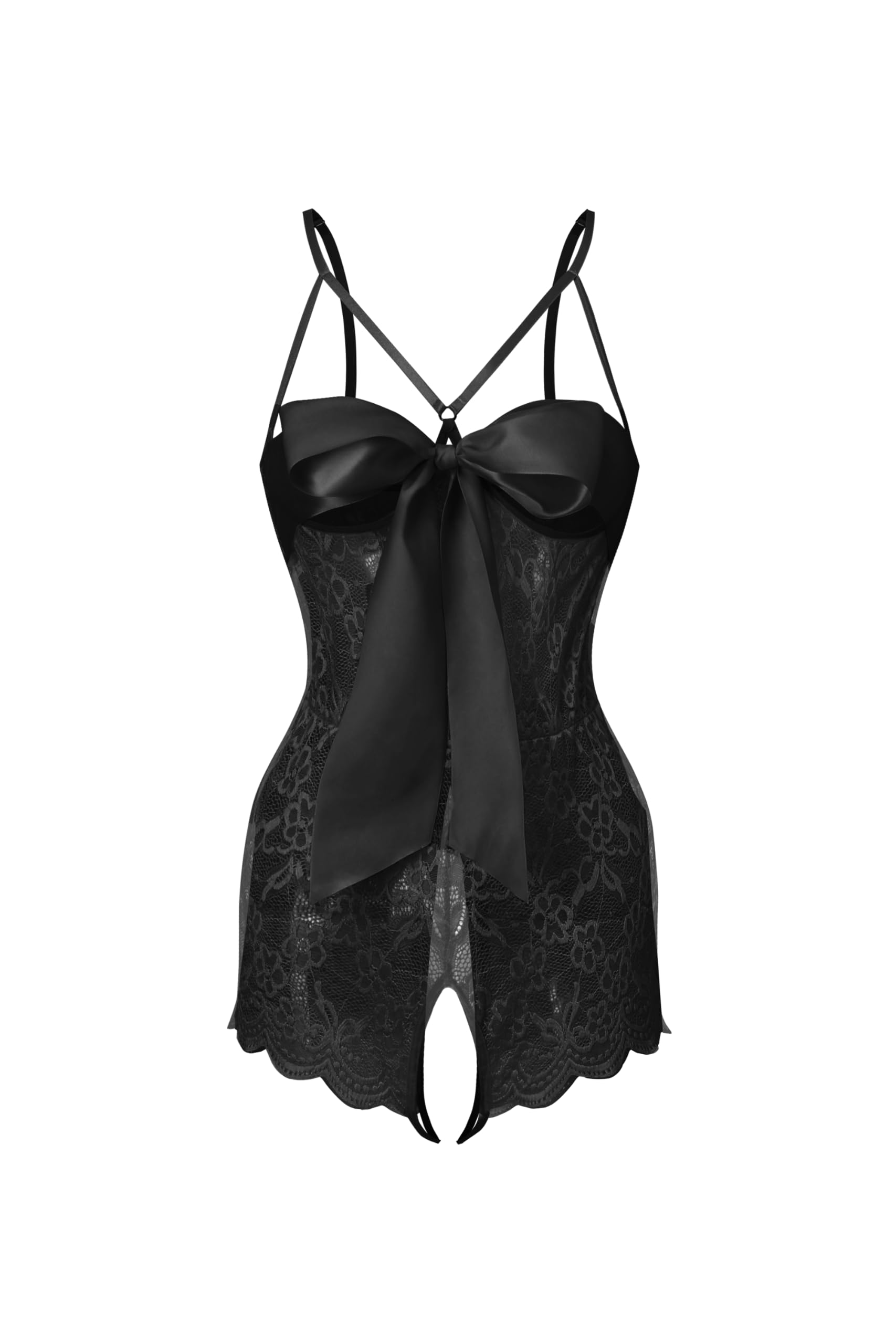 AIBINGGELingerie for Women Sexy Lace Babydoll Nightgown One-Piece Teddy Black