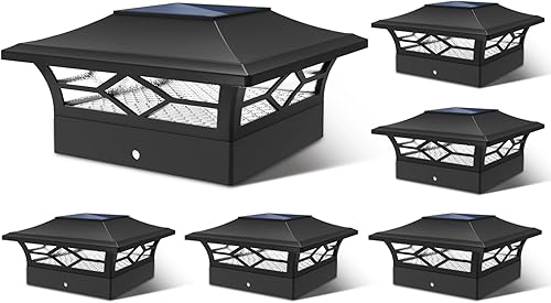Paquete de 6 luces solares para postes para exteriores, impermeables, alimentadas por energía solar, para postes de maderavinilo de 4 x 4, luz LED