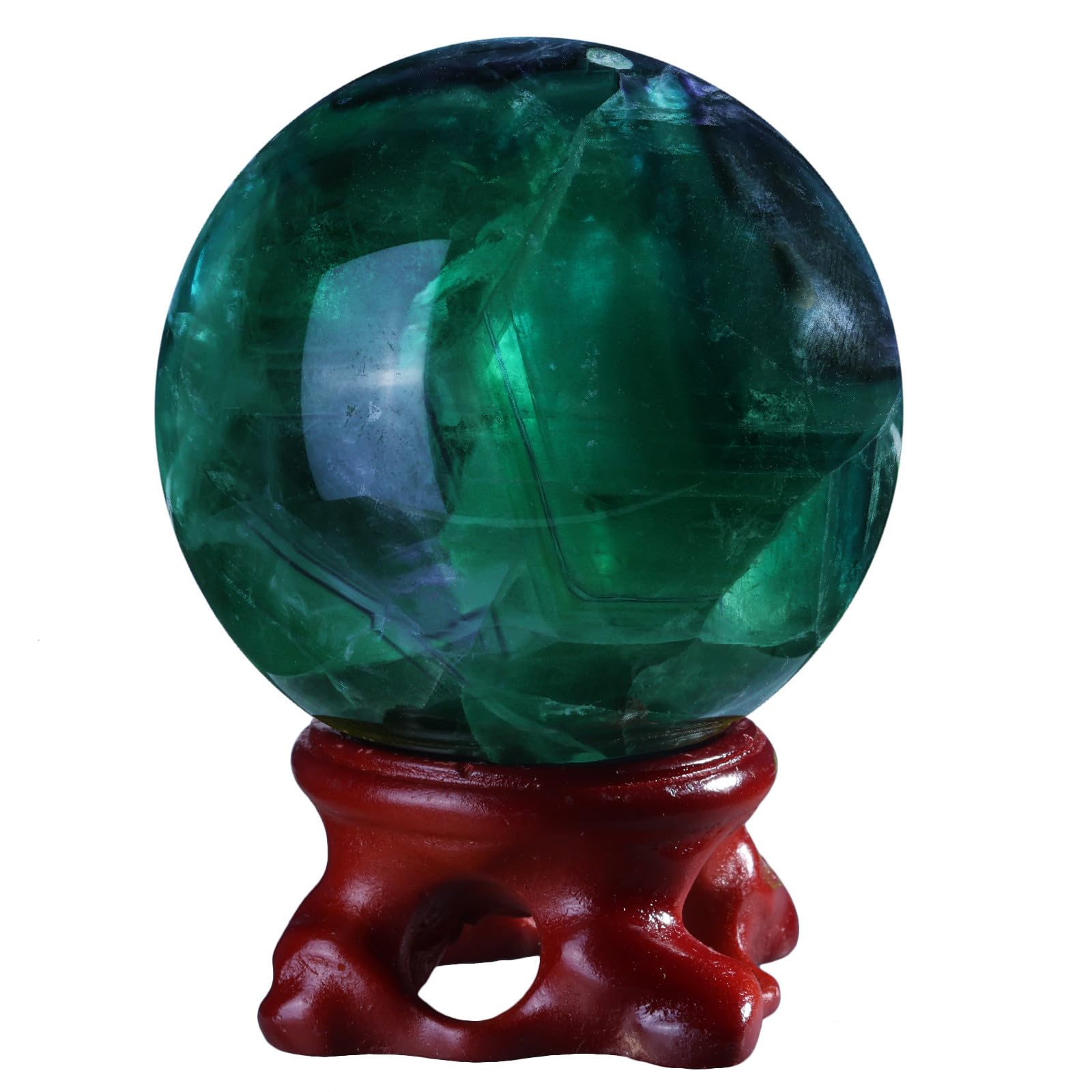Nupuyai Sfera di cristallo di fluorite naturale con supporto, sfera di cristallo Feng Shui, decorazione per casa e ufficio, sfera di cristallo per meditazione, 51-60 mm