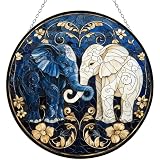 HYPESTYLE Colgante de vitral Art Nouveau personalizado con diseño de elefantes suaves, 12 pulgadas