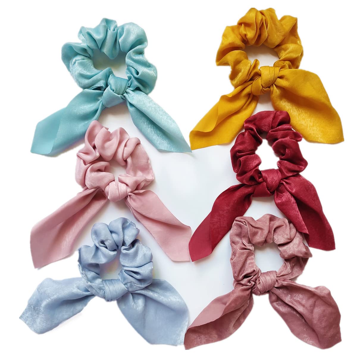 6 Pcs Hair Ties Silk Hair Scrunchies Hair Bands Hair Bow Ropes Hair Elastic Bracelet Ponytail Holders Hair Accessories for Women and Girls (3.8"*4.0", Bright color)