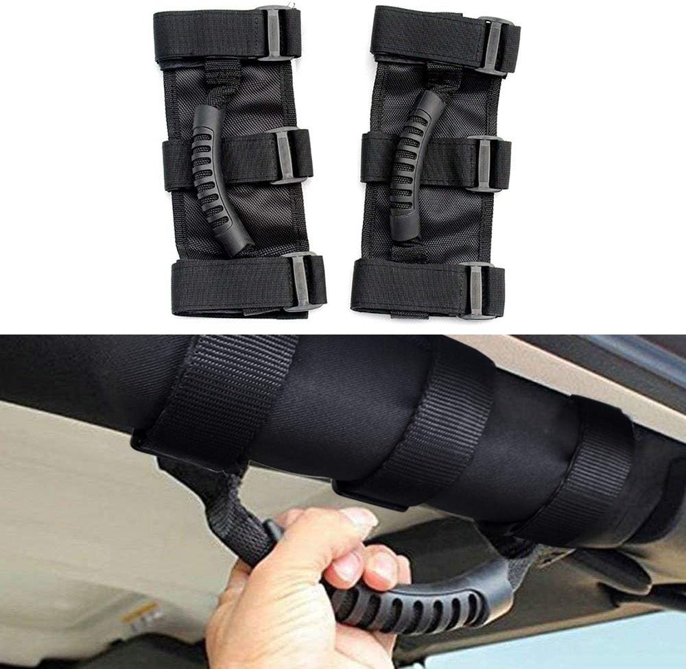 MLING 2Pcs Grab Handles Heavy Duty Unlimited Roll Bar Grab Handles Set Accessory Compatible for Wrangler YJ TJ CJ JK JL JLU (Black)