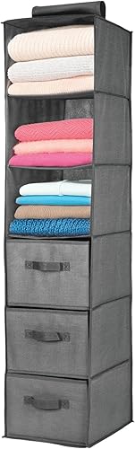 Miniatura 7 de mDesign Organizador de almacenamiento largo y suave para colgar sobre el armario, con 3 estantes y 3 cajones para ropa, leggings, lencería,