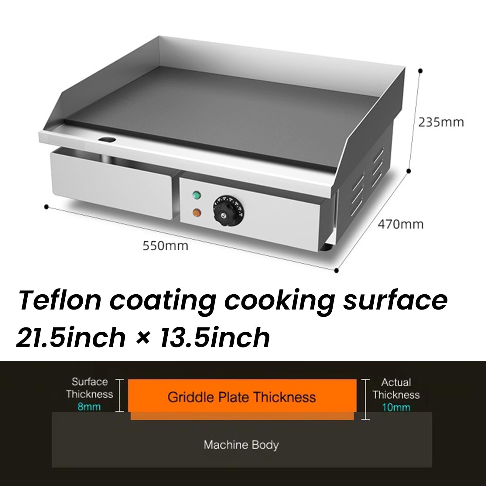 UMJIGF Commercial Electric Griddle 3000W BBQ Grill Stainless Steel Countertop Full Flat Hot Plate Grill Non-Stick Restaurant Teppanyaki,