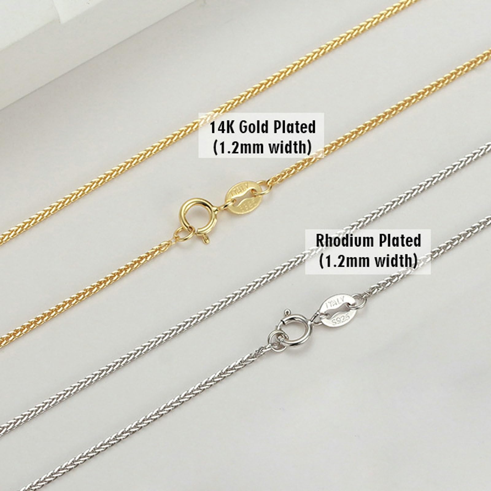 Collares de cadena para mujer, 1,2 mm, cadena de trigo de 40 a 60 cm