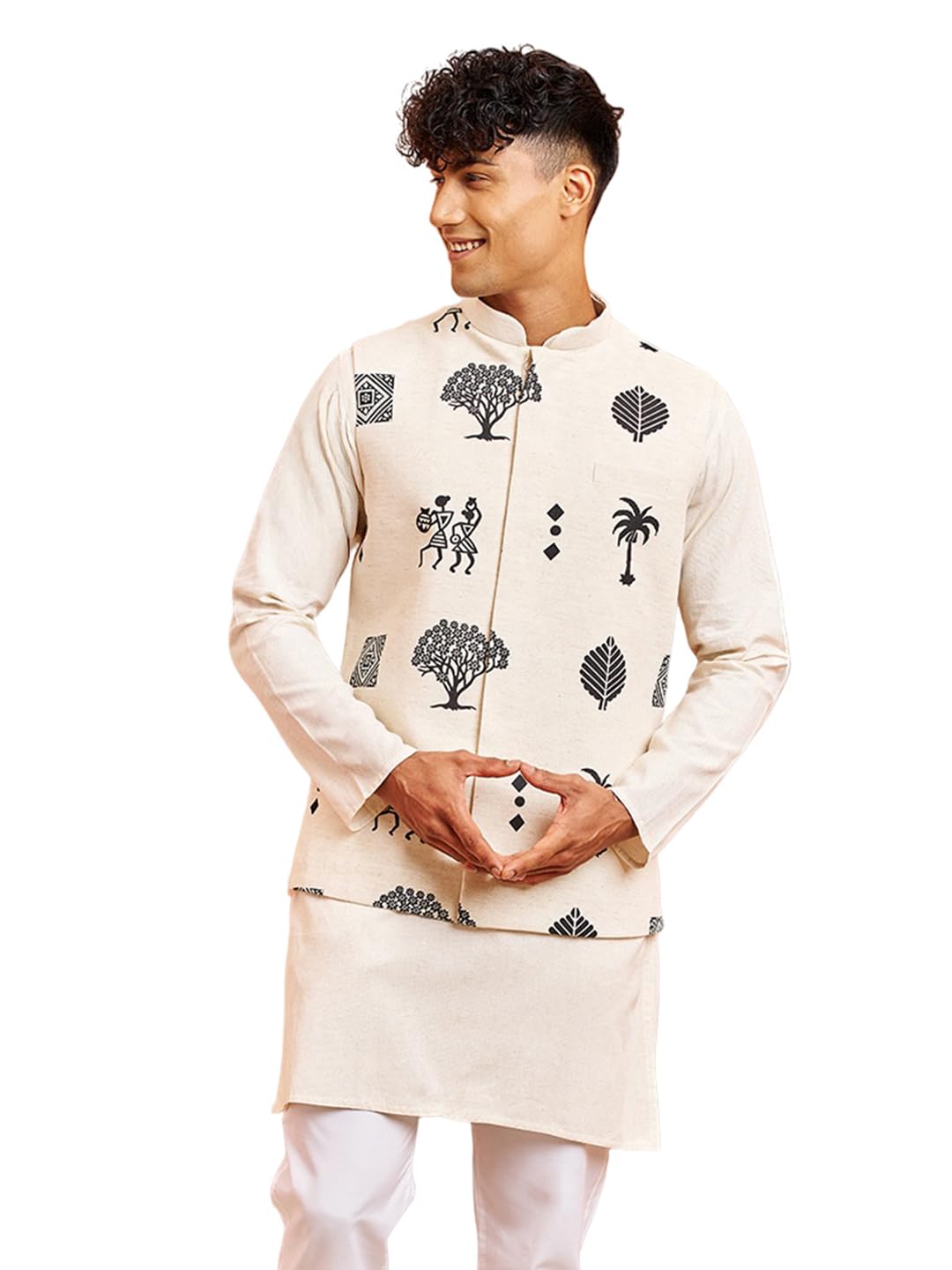 vastramay Men's Cotton Block-Printed Nehru Jacket – Elegant Festive & Ethnic Wear-picture-18