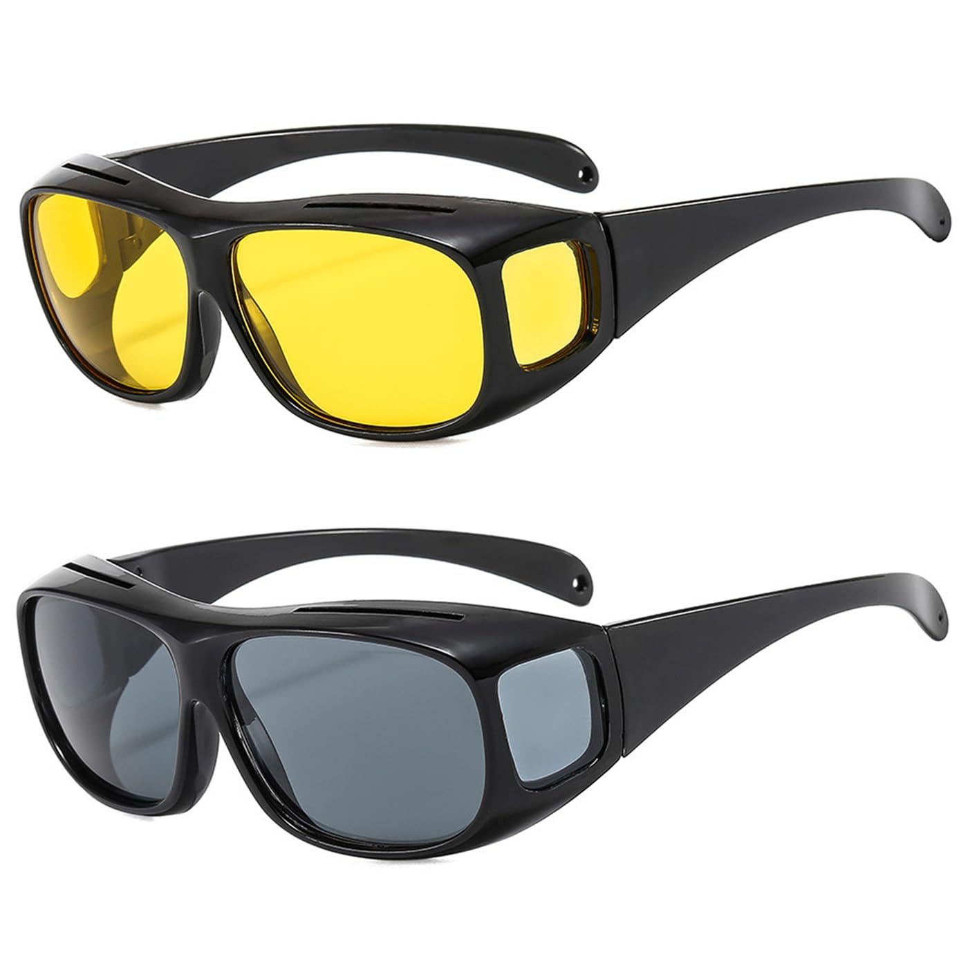 Polarized Night Driving Glasses 2 Pack Night Day Vision Driving Wrap Around Anti Glare Sunglasses, Retro Wrap Around Glasses, Fashion Oversized Night Vision Glasses for Women Men