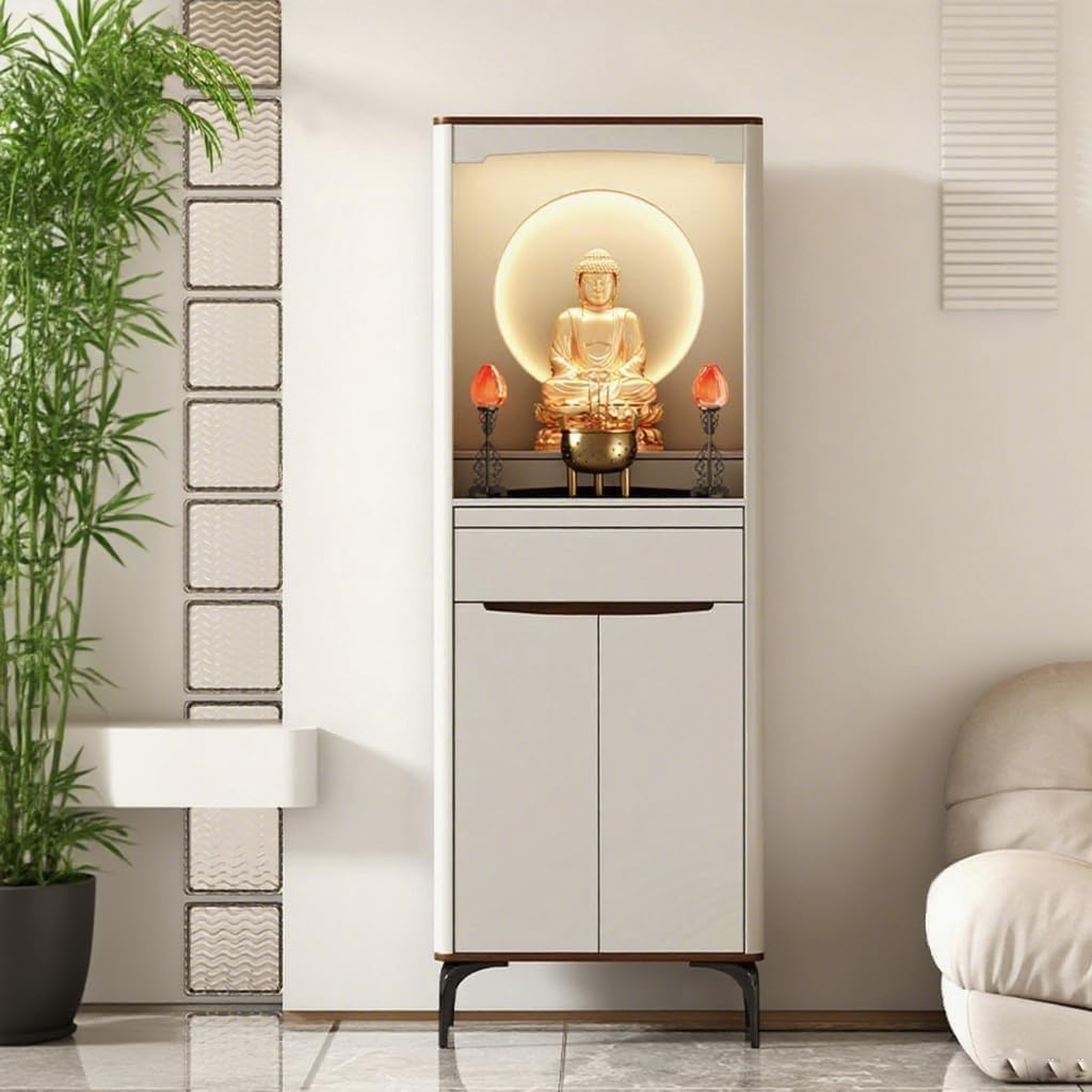 Buddhist Altar New Chinese Style Cabinet with Storage, Shrine Altar Table, Buddha Niche Chinese Cabinet, Meditation Pedestal Offering Table (58x40x188.5cm with Light)