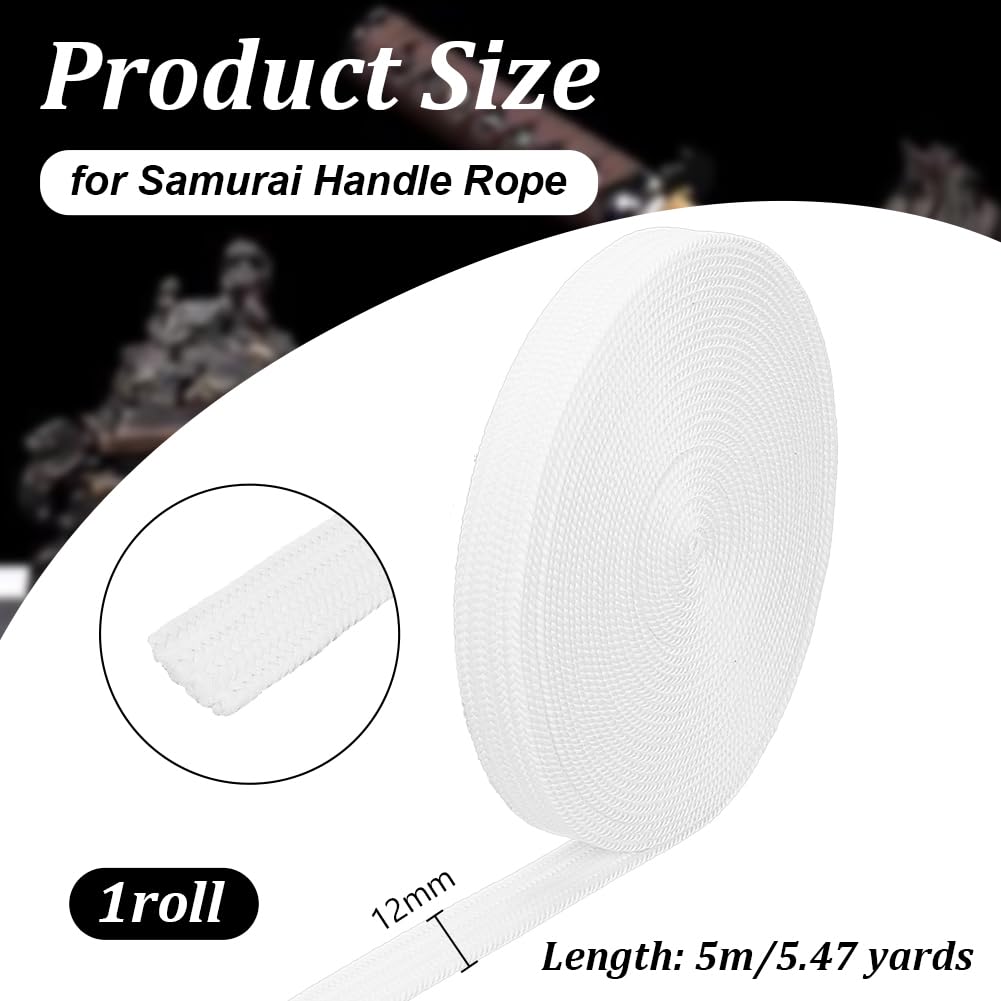 OLYCRAFT 5m White Ito Sageo Wrapping Cord 12mm Wide Imitation Leather Sword Handle Cord Tsukamaki Sageo Wrapping Cords for Japanese Samurai Swords Handle Rope - Image 2