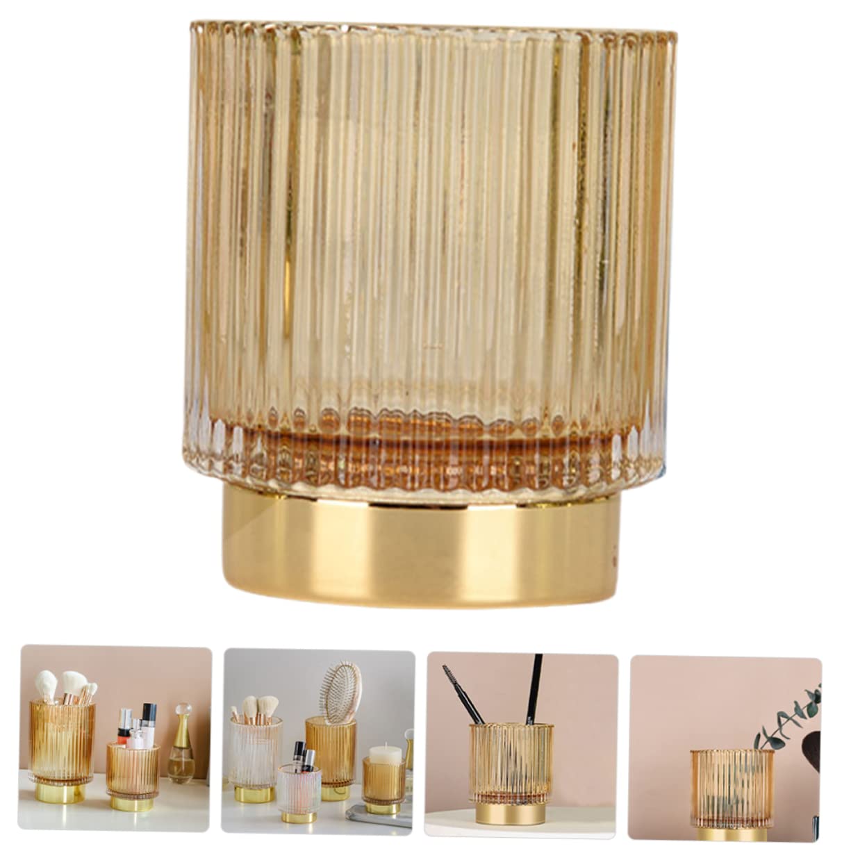Boîte à Pinceaux de Maquillage en Verre Épaissi, Bord Doré