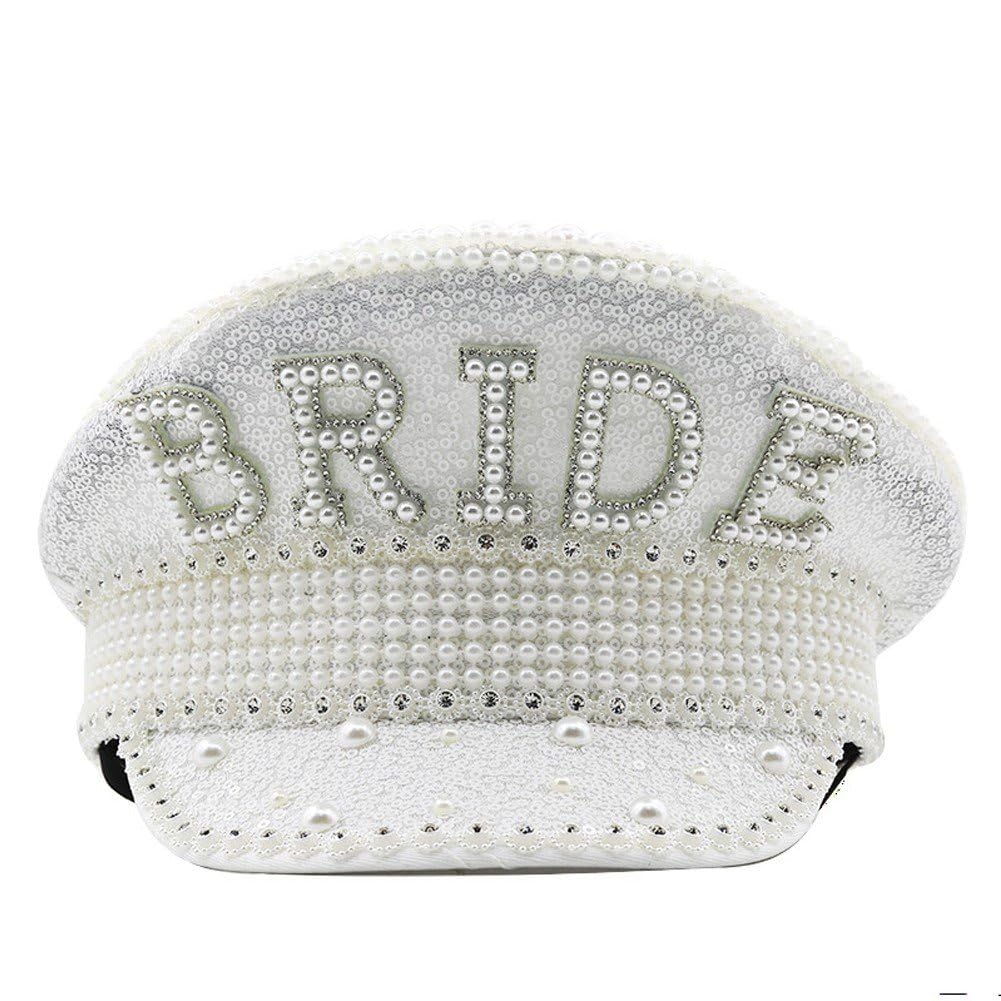 Sombrero De Novia Para Ser Capitán - Sombreros De Despedida De Soltera Con Perlas Accesorios Para Disfraces - Gorra Del Festival Pride Steampunk - Sombrero De Capitán De Lentejuelas Iridiscentes