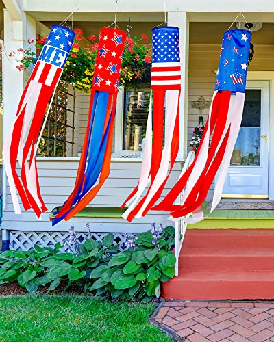 Moukeren 4 Pcs 40 Inch American Flag Windsock Outdoor American US Flag Windsock Heavy Duty Stars and Stripes Wind Sock Hanging USA Patriotic Decorations for 4th of July Independence Day Yard Garden