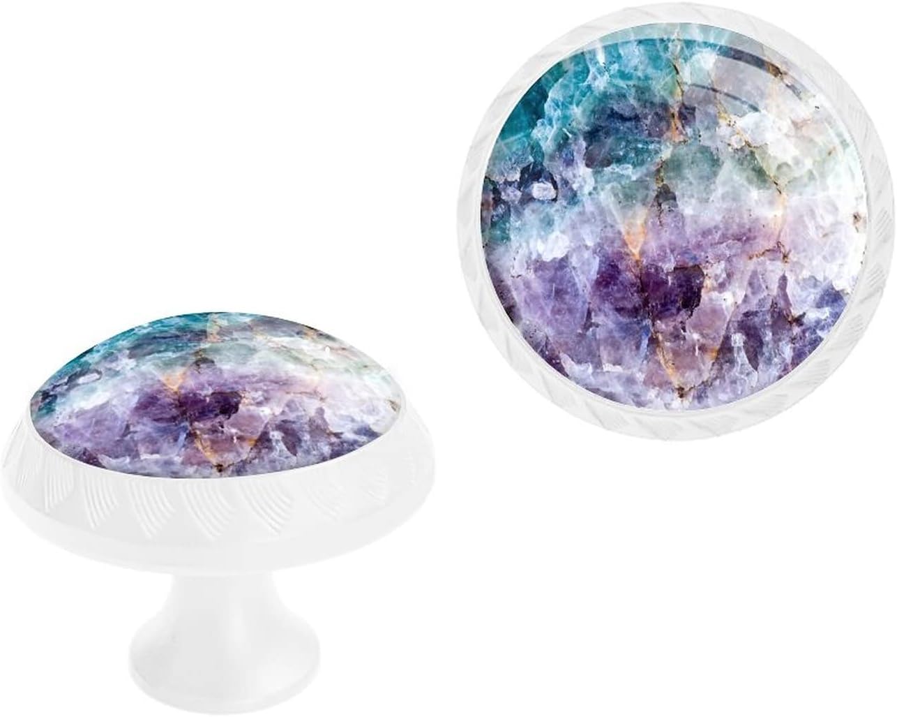 4 Pack Crystal Glass Cabinet Knobs，Turquoise Purple Quartz Crystal Drawer Handle Dresser Pulls Furniture Knobs Cupboard Handles Hardware, White