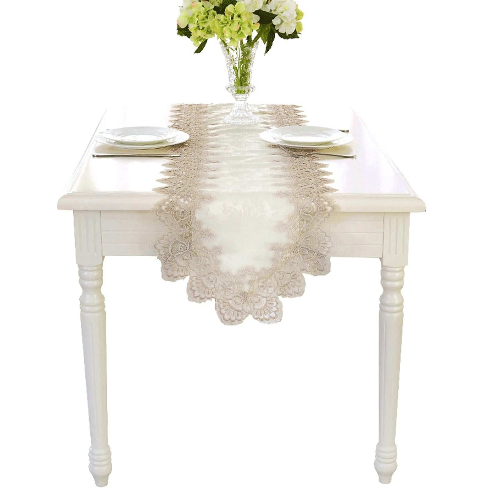 Chemin de table en polyester beige lavable anti-pli 40x310 cm pour protéger table bois - 8