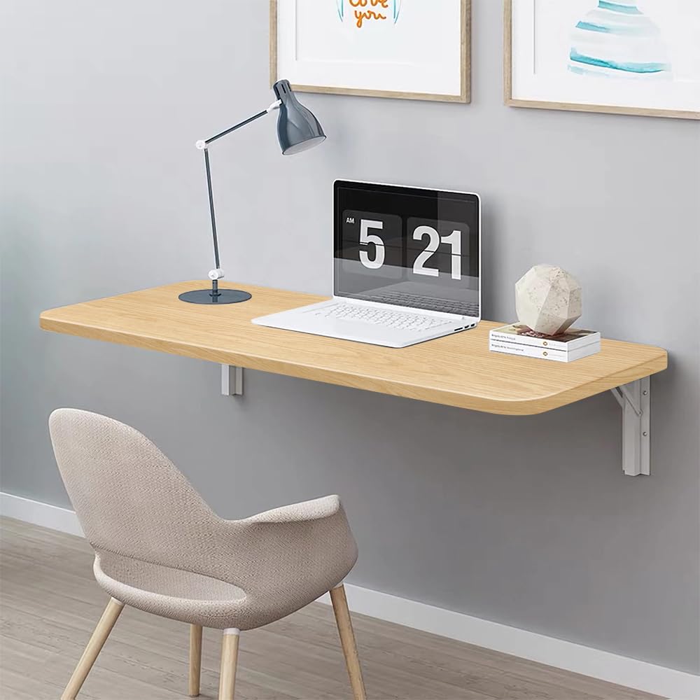 LANTUS Computertisch, Wandklapptisch Schreibtisch Plateau, Esstisch Küchentisch für die Wand Klapptisch - 60 * 30 * 1,6 cm - Farbe Nussbaum