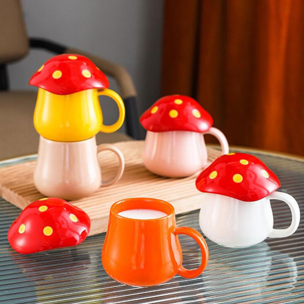 Gatuida 2 Tazas de Cerámica Diseño de Hongo para Café y Chocolate Caliente, Paquete de 2 Piezas, Ideales para Cafeterías y Uso en Casa