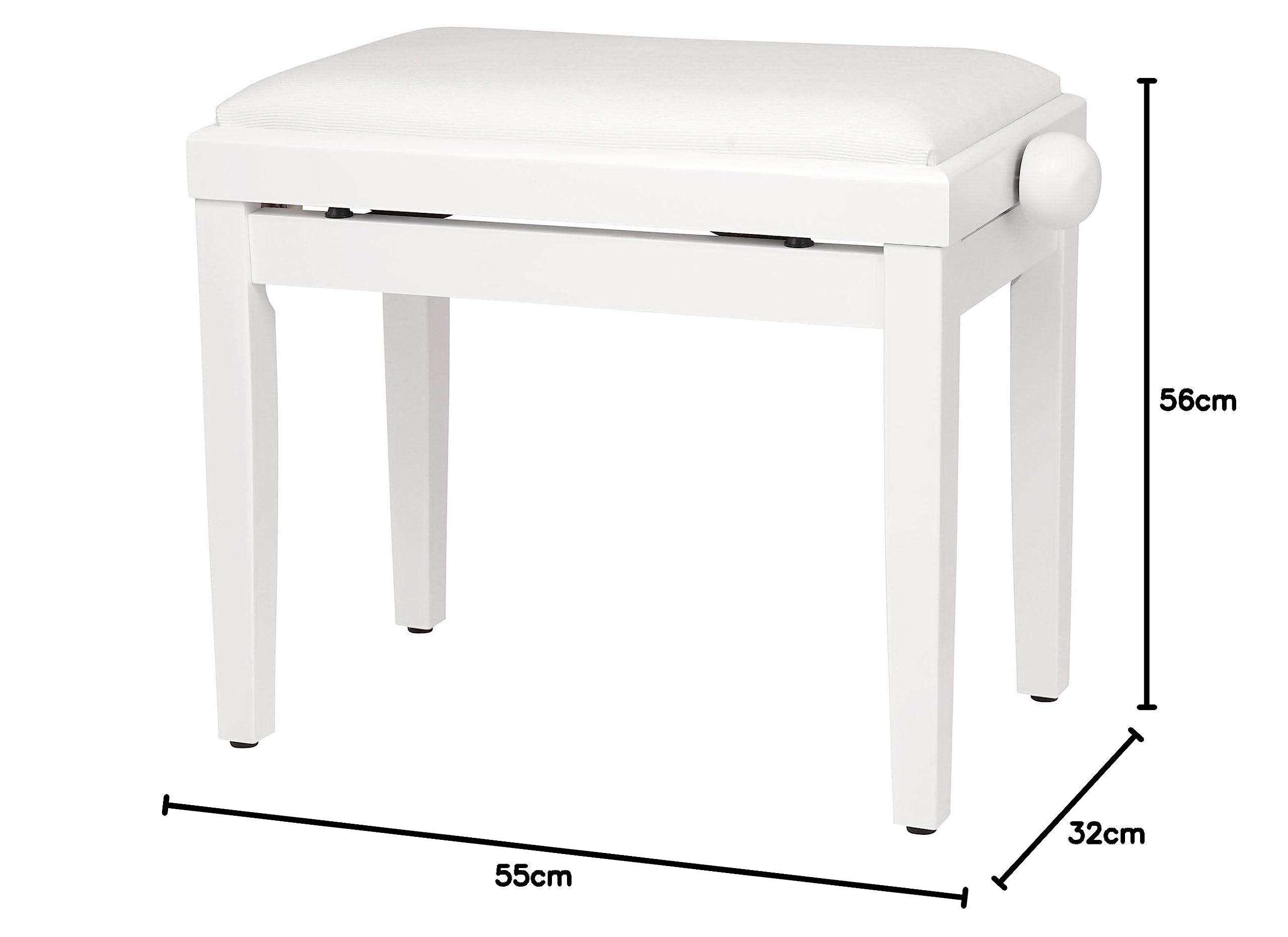 Pianobank Weiß-matt (Höhenverstellbar von 47-56cm, Spindelmechanik, Sitzfläche 55 x 32cm, weißer Velourbezug, stabil)