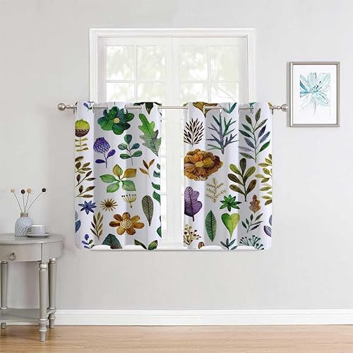 Cortinas para Cocina Leaf Decor Grommet Short Thermal Patio Door Curtains Garage Curtain 55Inch Width by 55Inch Length,2 Panels