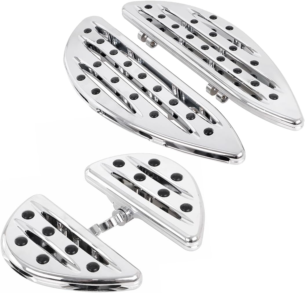 Chrome Front Rear Stretched Driver Floor Boards + Passenger Floorboards Kit Compatible with Harley Touring Street Glide Electra Glide Road Glide Road King