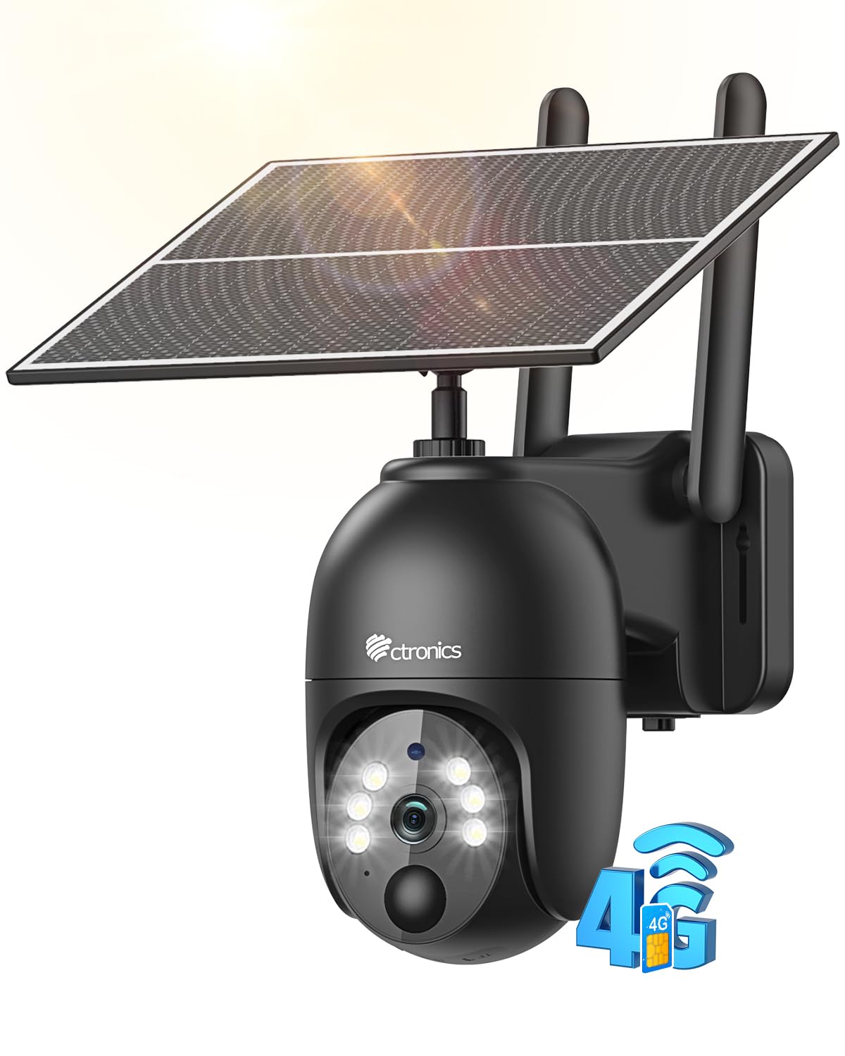 Ctronics 3G/4G LTE Cámara Vigilancia Exterior Solar con Tarjeta SIM para PC, 2K PTZ Cámara de Seguridad Sin Cable, 10400mAh Batería, Visión Nocturna Color, Detección De Movimiento PIR, Cloud/FTP, IP66