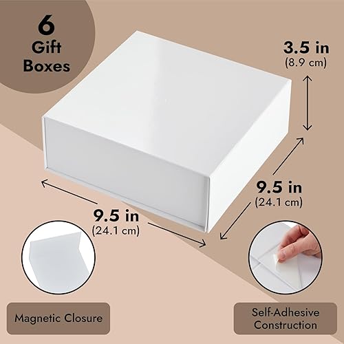 Vista 31 de Stockroom Plus Cajas de regalo con tapas, 9.5 x 9.5 x 3.5 pulgadas, paquete de 6 unidades, color negro brillante, cierre magnético y fundas